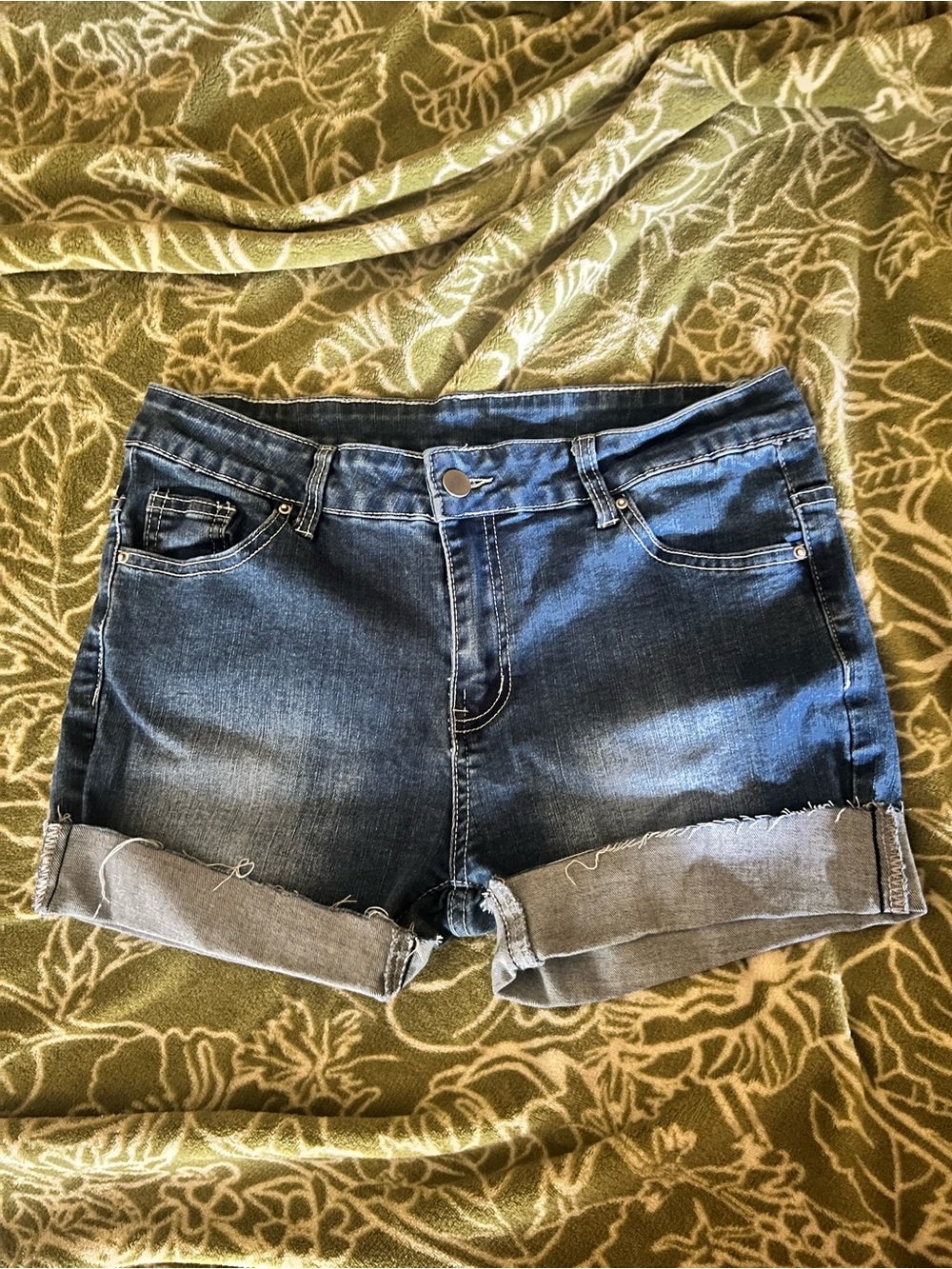 Hand Cut Dark Blue Denim Shorts